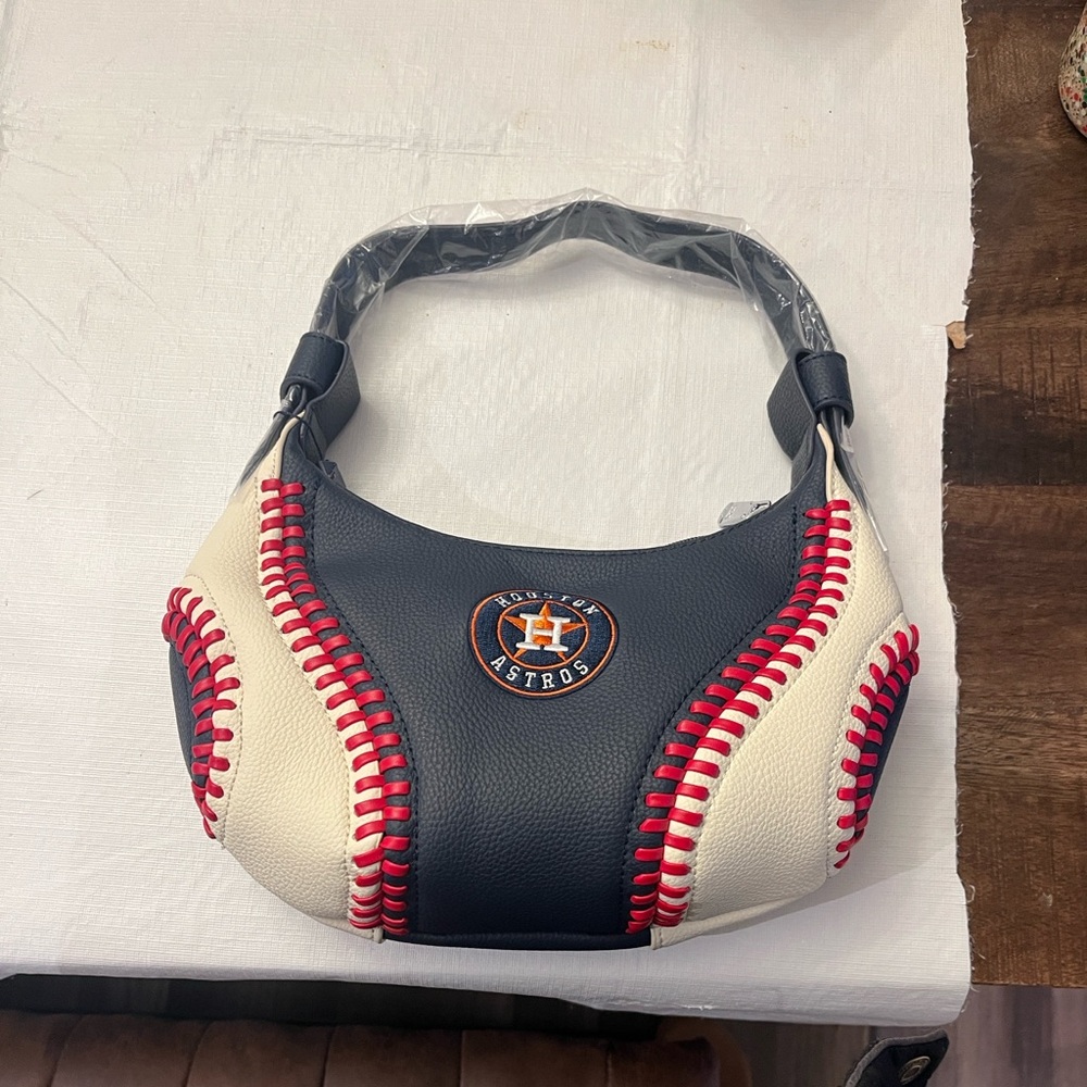 Montana West Navy and White Baseball Stitch Shoulder Bag - Houston Astros